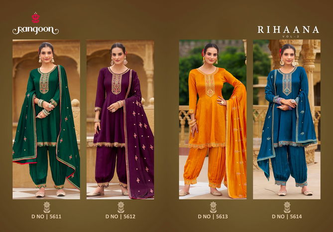 Rihaana Vol 2 By Rangoon Silk Fancy Work Designer Kurti With Bottom Dupatta Wholesale Shop In Surat